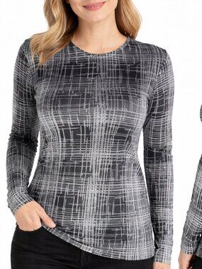 Petit Pois Viviana G Black and white Grid Style Long Sleeve Top Size Small